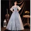 Charmant Gris Robe De Bal 2021 Princesse Encolure Dégagée Perlage Perle En Dentelle Fleur Gonflée Manches Courtes Dos Nu Longue Robe De Ceremonie
