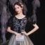 Élégant Noire Robe De Bal 2021 Princesse Encolure Dégagée Paillettes En Dentelle Fleur Manches Courtes Dos Nu Longue Robe De Ceremonie