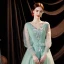 Chic / Beautiful Mint Green Prom Dresses 2021 A-Line / Princess V-Neck Bell sleeves Backless Pearl Sequins Lace Flower Floor-Length / Long Formal Dresses