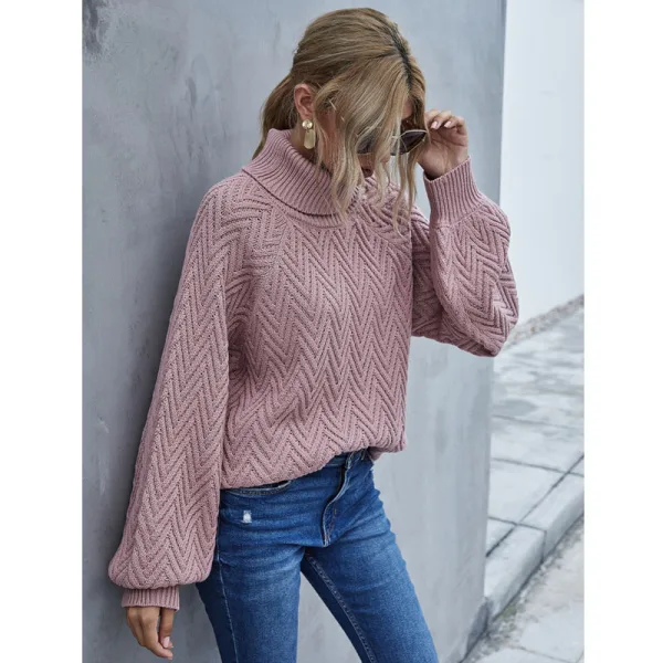 Comfortable Brown Fall Casual Winter Knitting Sweaters 2021 High Neck Long Sleeve Loose Women Tops