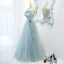 Élégant Bleu Ciel Volants Robe De Bal 2021 Princesse Bretelles Spaghetti Perlage Perle Paillettes Sans Manches Dos Nu Longue Robe De Ceremonie
