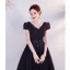 Elegant Black Prom Dresses 2021 A-Line / Princess V-Neck Beading Rhinestone Lace Flower Short Sleeve Backless Floor-Length / Long Formal Dresses