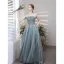 Modest / Simple Sky Blue Beading Prom Dresses 2021 A-Line / Princess Strapless Sleeveless Backless Floor-Length / Long Formal Dresses