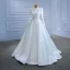 High-end Elegant Ivory Satin Wedding Dresses 2021 A-Line / Princess High Neck Beading Pearl Sequins Long Sleeve Sweep Train Wedding