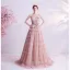 Chic / Belle Rougissant Rose Volants en Cascade Robe De Bal 2021 Princesse Encolure Dégagée Perlage Perle Paillettes En Dentelle Fleur Sans Manches Dos Nu Longue Robe De Ceremonie