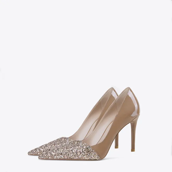 Charming Nude Evening Party Sequins Pumps 2021 8 cm Stiletto Heels Pointed Toe Pumps High Heels