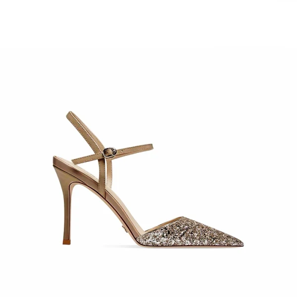 Sexy Nues Soirée Paillettes Sandales Femme 2021 Bride Cheville 8 cm Talons Aiguilles À Bout Pointu Sandales Femme Talons Hauts