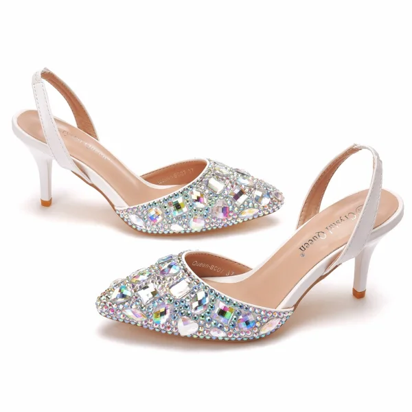 Charmig Multi-Färger Rhinestone Brudskor 2021 7 cm Stilettklackar Spetsiga Bröllop Högklackade
