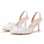 Chic / Belle Blanche À Bout Pointu Faux Diamant En Dentelle Fleur Chaussure De Mariée 2021 7 cm Talons Aiguilles Mariage Talons Hauts
