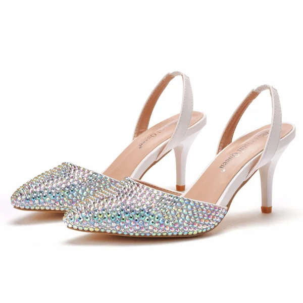 Sexy Multi-Colors Rhinestone Womens Sandals 2021 Evening Party 7 cm Stiletto Heels Pointed Toe Womens Sandals High Heels