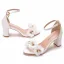 Schöne Weiß Ball Applikationen Sandalen Damen 2021 Knöchelriemen 7 cm Thick Heels Peeptoes Sandaletten Hochhackige