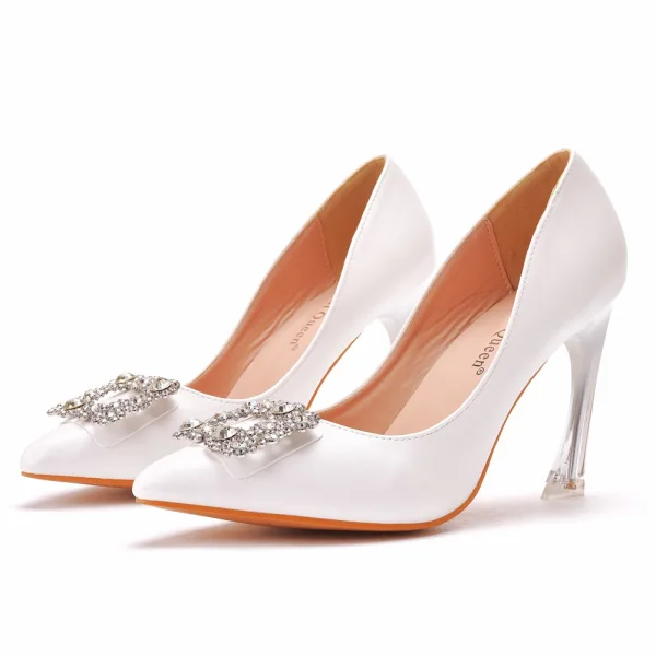 Classy White Rhinestone Prom Pumps 2021 9 cm Stiletto Heels Pointed Toe Pumps High Heels