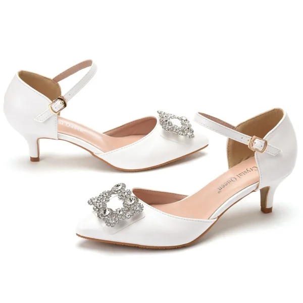 Chic / Beautiful White Prom Rhinestone Womens Shoes 2021 5 cm Stiletto Heels Pointed Toe Womens Shoes High Heels