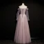 Chic / Beautiful Dusky Pink Prom Dresses 2021 A-Line / Princess Off-The-Shoulder Beading Rhinestone Sequins Long Sleeve Backless Floor-Length / Long Formal Dresses