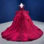 Elegant Burgundy Wedding Dresses 2021 Ball Gown Beading Pearl Sequins V-Neck Sleeveless Backless Cascading Ruffles Cathedral Train Wedding