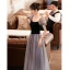Elegante Marineblau Ballkleider 2021 A Linie Eckiger Ausschnitt Geschwollenes Kurze Ärmel Rückenfreies Lange Ball Festliche Kleider
