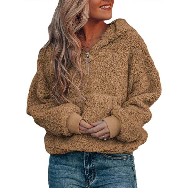 Fashion Fall Winter Ocean Blue Street Wear Plush Hooded Sweatshirts 2021 Long Sleeve Loose Women Tops
