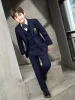 Fashion Navy Blue Long Sleeve Boys Wedding Suits 2021 Rhinestone Bow Tie