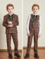 Fashion Brown Plaid Boys Wedding Suits 2021 Long Sleeve Body Jewellery Coat Pants Shirt Vest