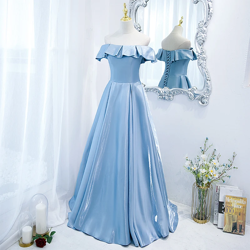 Blue Prom Modest Formal Dresses Under 100 Modest Simple Sky Blue Satin Prom Dresses 2021 A- Blue Prom Modest Formal Dresses Under 100 Modest Simple Sky Blue Satin Prom Dresses 2021 A-