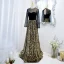 Charming Black Gold Beading Rhinestone Sequins Evening Dresses 2021 A-Line / Princess Scoop Neck Long Sleeve Floor-Length / Long Formal Dresses