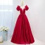 Elegant Burgundy Bow Satin Prom Dresses 2021 A-Line / Princess Square Neckline Short Sleeve Floor-Length / Long Formal Dresses