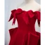 Elegant Burgundy Satin Prom Dresses 2021 A-Line / Princess Off-The-Shoulder Short Sleeve Backless Floor-Length / Long Formal Dresses