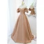 Élégant Champagne Robe De Bal Princesse 2021 Encolure Carrée Volants Manches Courtes Dos Nu Longue Robe De Ceremonie
