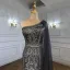 High-end Grey Beading Rhinestone Evening Dresses 2021 Trumpet / Mermaid One-Shoulder Sleeveless Backless Floor-Length / Long Evening Party Formal Dresses