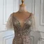 Sparkly High-end Beading Sequins Gold Evening Dresses 2021 A-Line / Princess Square Neckline Sash Short Sleeve Backless Floor-Length / Long Formal Dresses