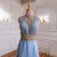 Fashion Sky Blue Beading Rhinestone Sequins Evening Dresses 2021 A-Line / Princess High Neck Sleeveless Floor-Length / Long Formal Dresses