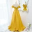 Fashion Yellow Prom Dresses 2021 A-Line / Princess Ruffle Off-The-Shoulder Sleeveless Backless Floor-Length / Long Formal Dresses