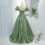 Eleganta Sage Grön Satin Balklänningar 2021 Prinsessa Urringning Beading Pösigt Korta ärm Halterneck Långa Formella Klänningar