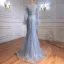 High-end Charming Sky Blue Evening Dresses 2021 Trumpet / Mermaid V-Neck Beading Rhinestone Long Sleeve Tassel Evening Party Floor-Length / Long Formal Dresses