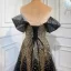 Scintillantes Noire Doré Ciel étoilé Perlage Paillettes Robe De Soirée 2021 Princesse De l'épaule Dos Nu Noeud Manches Courtes Longue Robe De Ceremonie