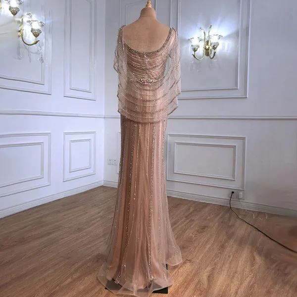 Luxury / Gorgeous Gold Handmade Beading Rhinestone Evening Dresses 2021 Trumpet / Mermaid V-Neck Sleeveless Backless Floor-Length / Long Evening Party Formal Dresses