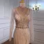 Haut de Gamme Doré Perlage Faux Diamant Paillettes Robe De Soirée 2021 Trompette / Sirène V-Cou Manches Longues Dos Nu Longue Soirée Robe De Ceremonie