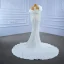Luxury / Gorgeous White Ruffle Wedding Dresses 2021 Trumpet / Mermaid Scoop Neck Beading Pearl Sequins Long Sleeve Backless Floor-Length / Long Wedding