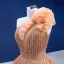 Luxury / Gorgeous Orange Beading Rhinestone Sequins Ruffle Wedding Dresses 2021 Ball Gown One-Shoulder Sleeveless Backless Floor-Length / Long Wedding