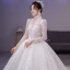 Luxury / Gorgeous Sparkly White Beading Pearl Rhinestone Sequins Wedding Dresses 2021 Ball Gown V-Neck Long Sleeve Backless Royal Train Wedding