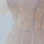 Élégant Rougissant Rose Robe De Bal 2021 Princesse Encolure Carrée Perlage Étoile Paillettes Gonflée Manches Courtes Dos Nu Noeud Longue Robe De Ceremonie