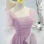 Chic / Beautiful Lilac Ruffle Spotted Prom Dresses 2021 A-Line / Princess Square Neckline Bow Short Sleeve Floor-Length / Long Formal Dresses