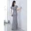 Sparkly Sky Blue Sequins Evening Dresses 2021 Trumpet / Mermaid Scoop Neck Short Sleeve Floor-Length / Long Formal Dresses