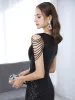 Sparkly Sexy Black Evening Dresses 2021 Trumpet / Mermaid V-Neck Beading Sequins Sleeveless Knee-Length Formal Dresses