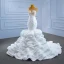 Luxury / Gorgeous White Cascading Ruffles Wedding Dresses 2021 Trumpet / Mermaid Scoop Neck Beading Sequins Rhinestone Lace Flower Sleeveless Backless Royal Train Wedding