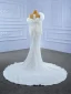 Luxury / Gorgeous Charming White Beading Pearl Sequins Wedding Dresses 2021 Trumpet / Mermaid Ruffle Scoop Neck Long Sleeve Backless Chapel Train Wedding