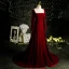 Elegant Burgundy Suede Velour Prom Dresses 2021 A-Line / Princess Square Neckline Beading Long Sleeve Sweep Train Formal Dresses