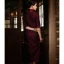High-end Burgundy Silk Floral Cheongsam Evening Dresses 2021 Trumpet / Mermaid High Neck 1/2 Sleeves Evening Party Tea-length Formal Dresses