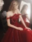 Charming Burgundy Pearl Bow Prom Dresses 2021 Off-The-Shoulder A-Line / Princess Sleeveless Backless Floor-Length / Long Formal Dresses