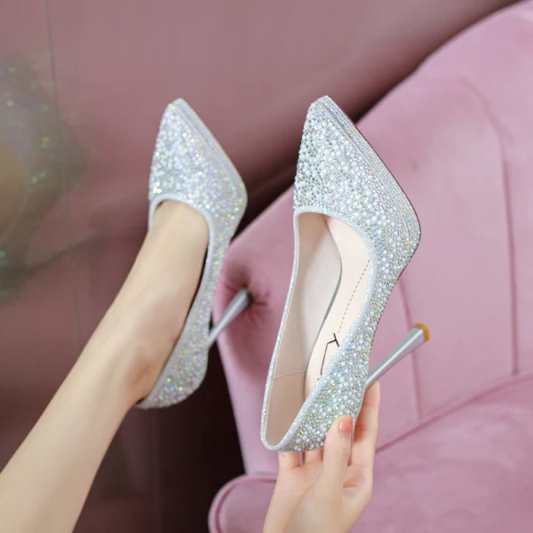 Charming Champagne Pearl Beading Rhinestone Wedding Shoes 2022 11 cm Stiletto Heels Pointed Toe Wedding Pumps High Heels